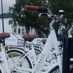 Bikes parked bicycles lined up for resident use